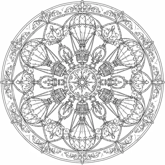 Mandala: Heißluftballon-Netz und Gondelornamente