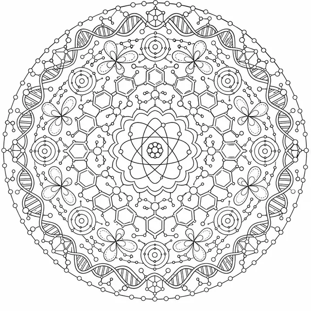 Mandala: Molekülstrukturen und Atomorbitale