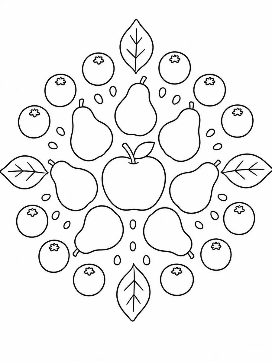 Einfaches Mandala aus Obst, Beeren und Blättern