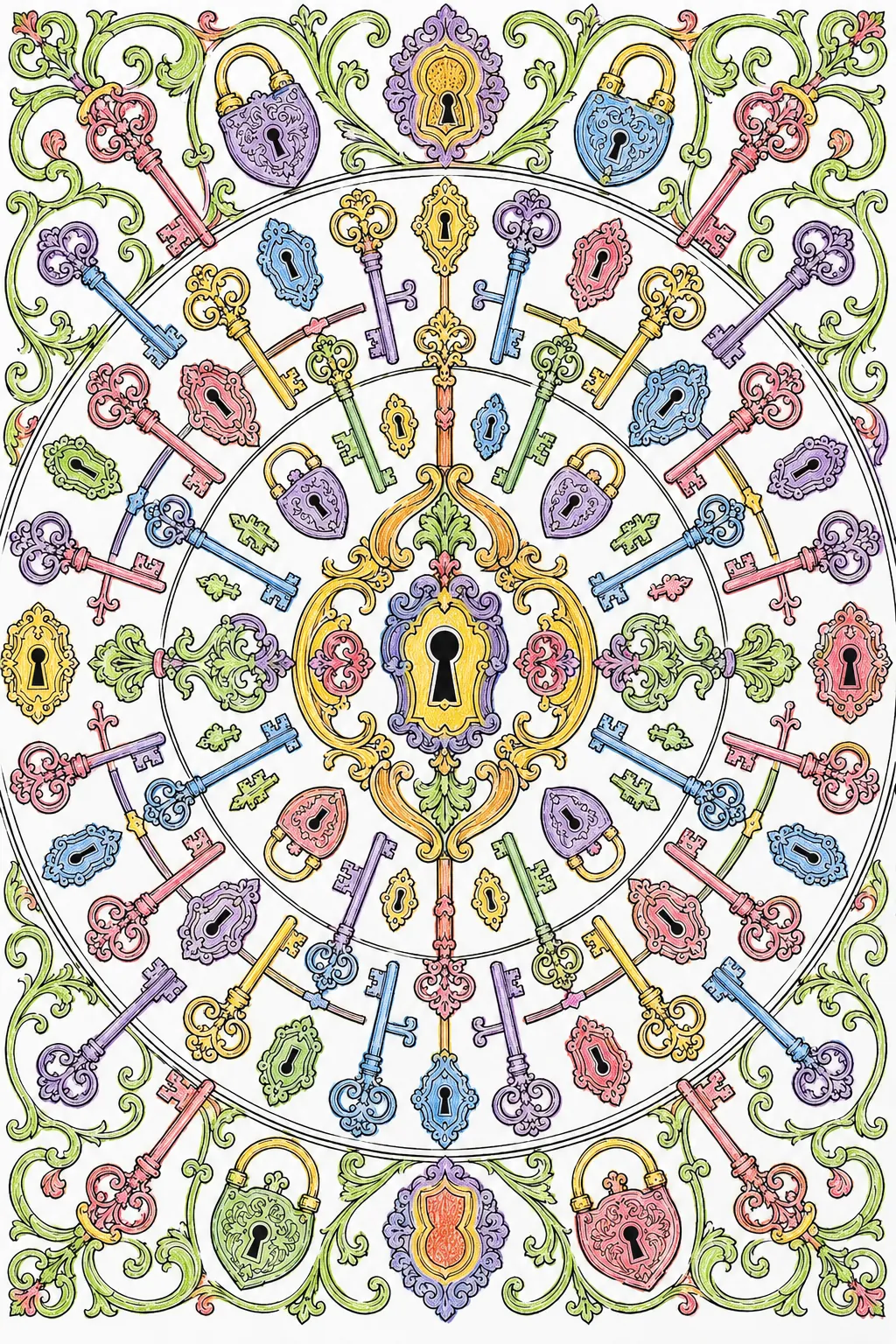Mandala: Schlüssel, Schlösser und Vorhängeschlösser