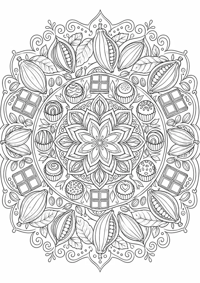 Mandala: Schokolade – Kakaobohnen und Pralinen