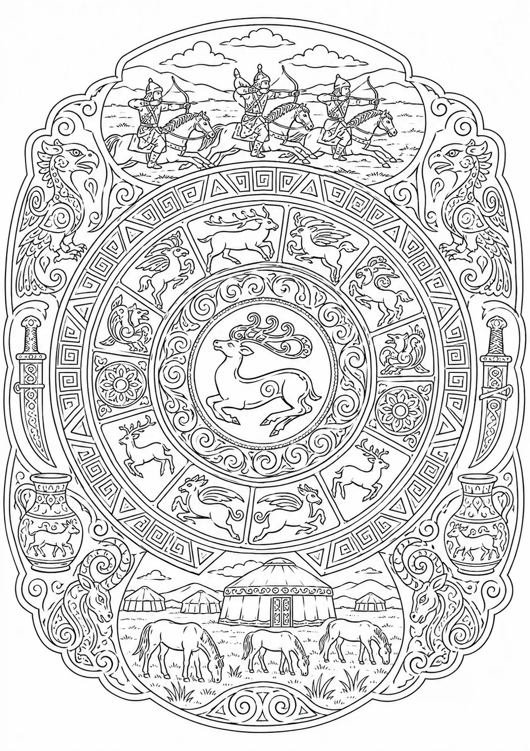 Scythian: Pectoral/Kurgan/Sword/Stag Griffin/Gold Cloisonné/Horse Phiale