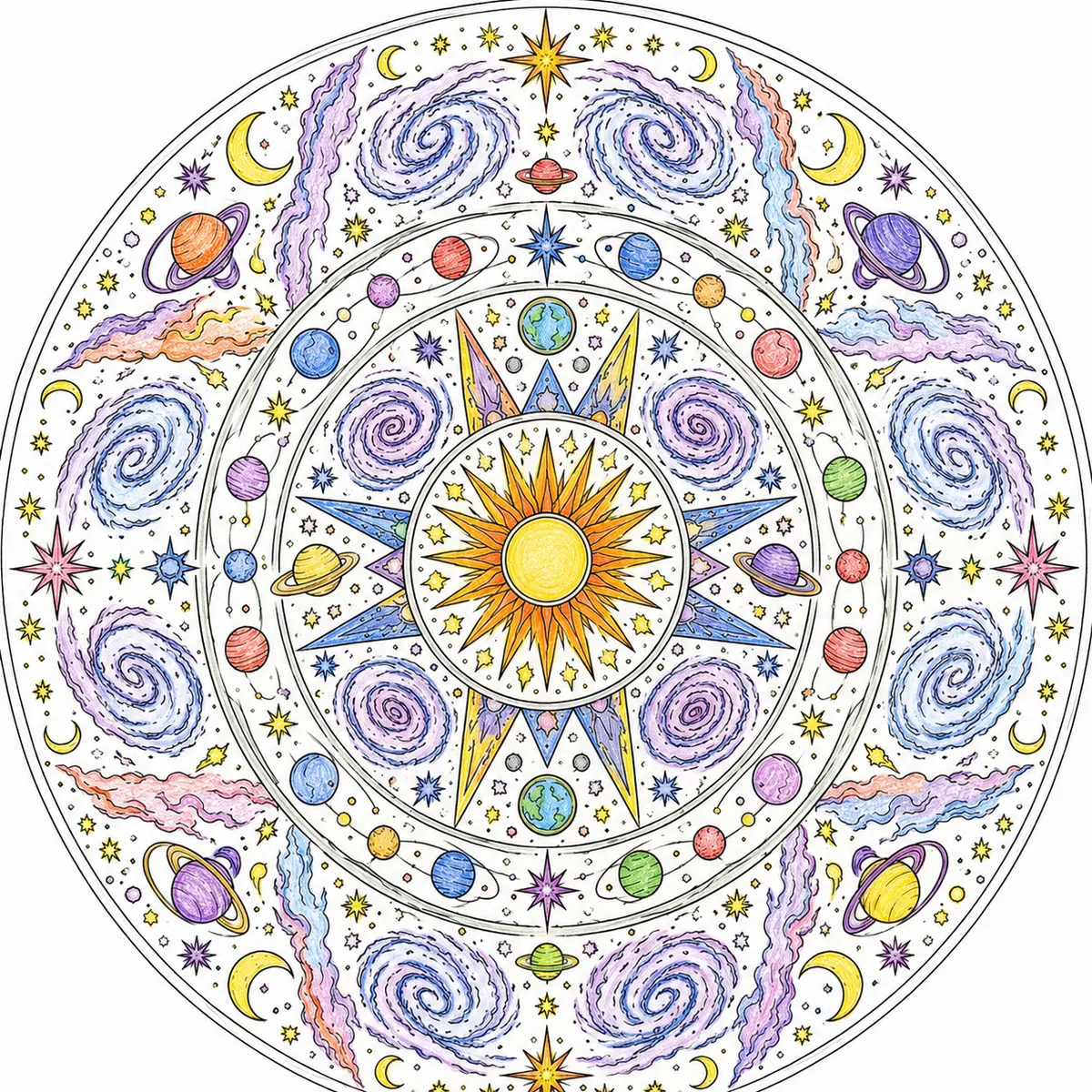 Mandala: Spiralgalaxien und Sternformen