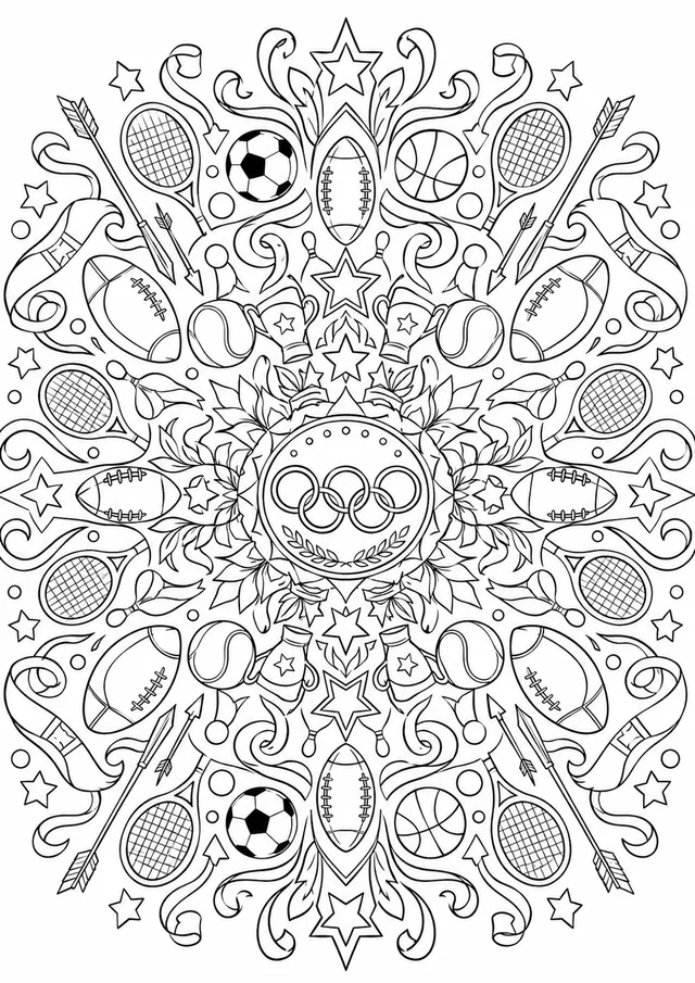 Mandala: Sportgeräte und Bewegungsmuster – Bälle, Ringe, Sterne