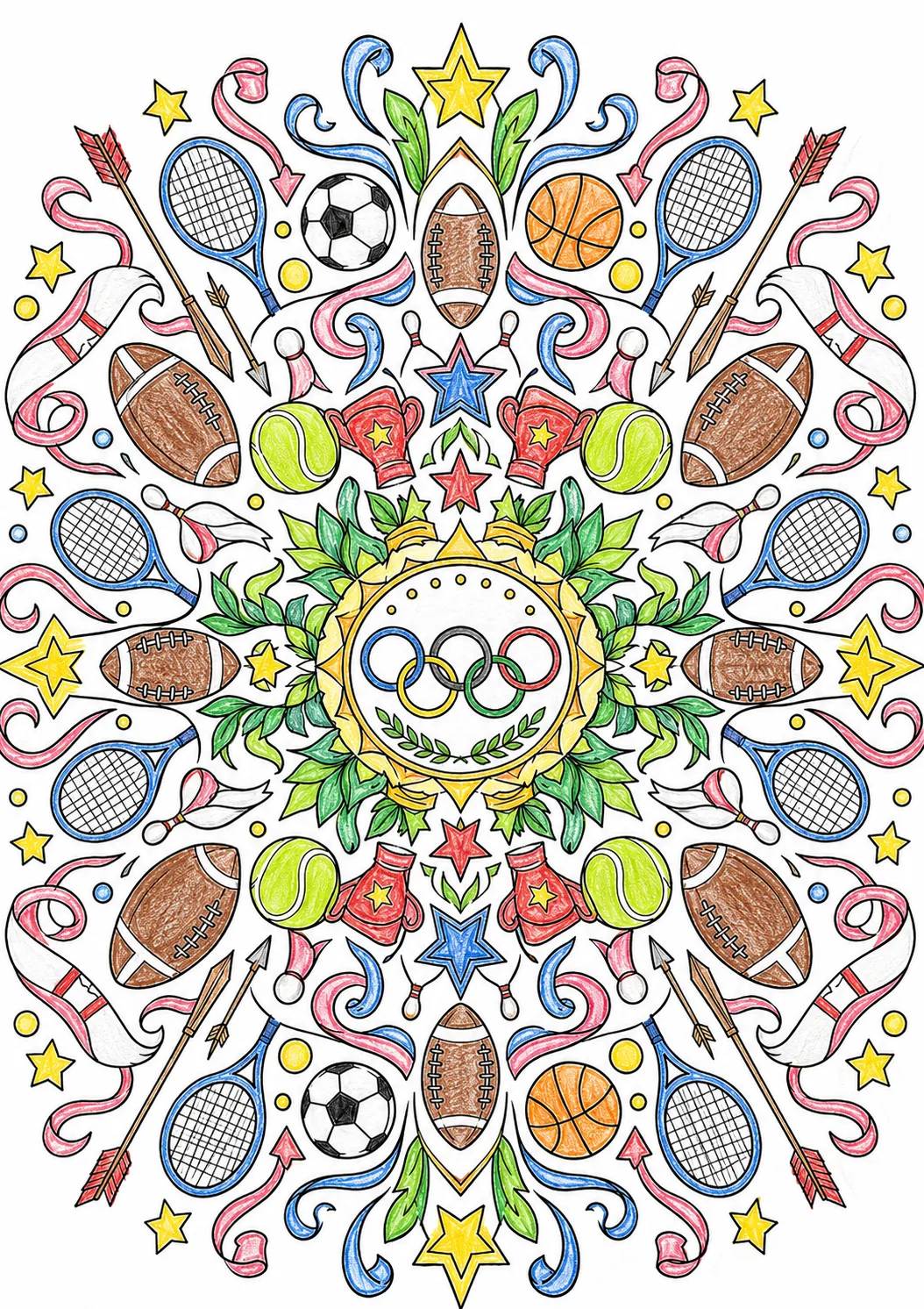 Mandala: Sportgeräte und Bewegungsmuster – Bälle, Ringe, Sterne