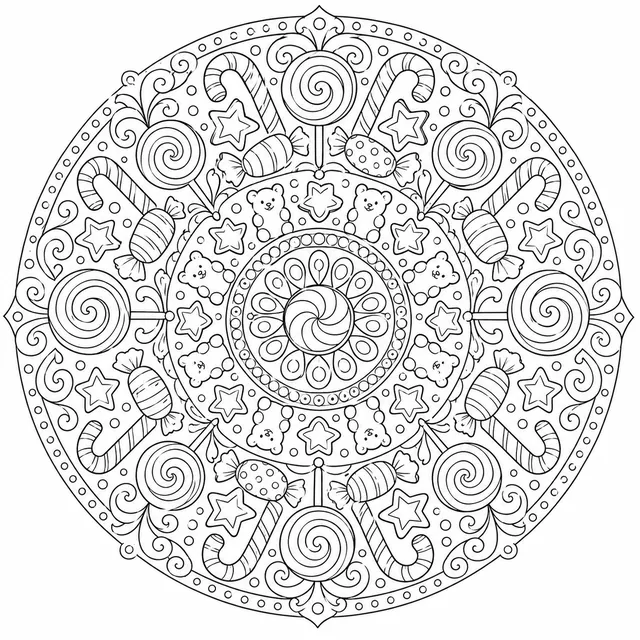 Mandala: Süßigkeiten, Bonbons und Lollipops
