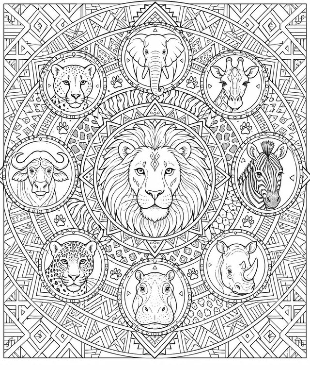 Mandala: Tiermasken und afrikanische Ornamente
