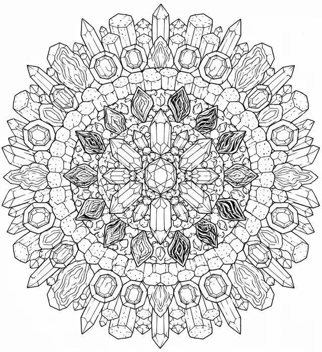 Mandala: Vulkanmineralien und Edelsteinkristalle