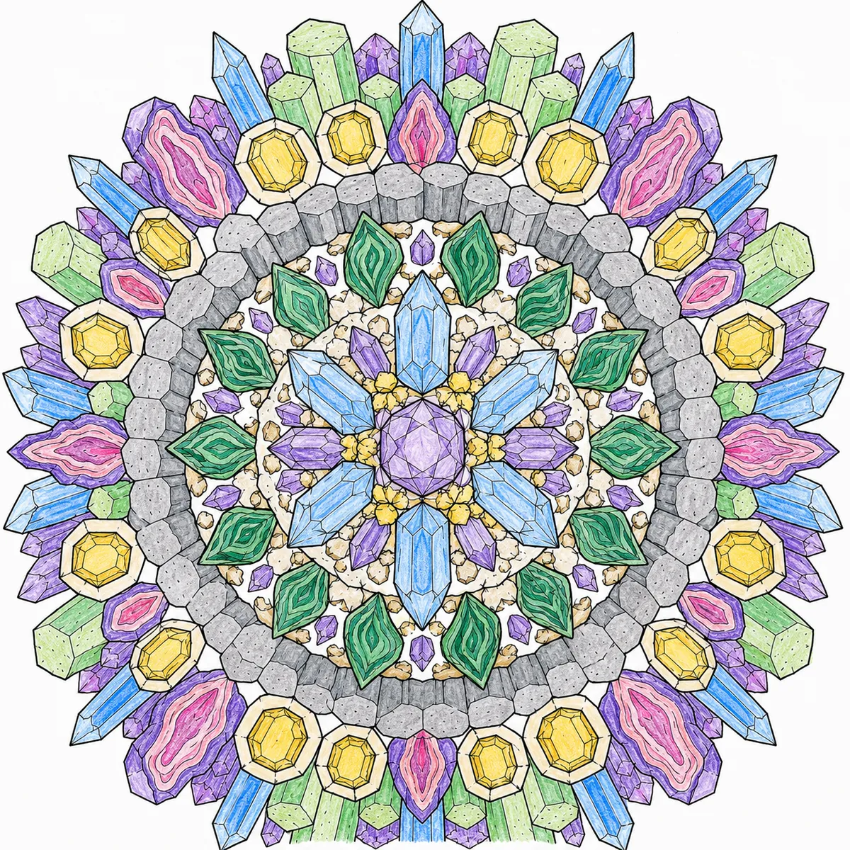 Mandala: Vulkanmineralien und Edelsteinkristalle