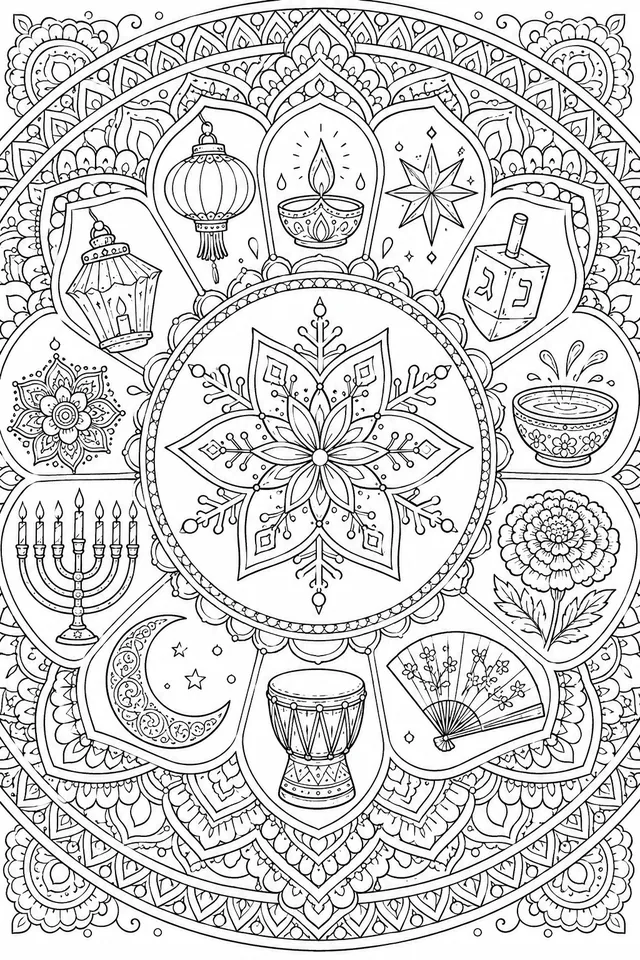 Mandala: Festsymbole aus Kulturen aller Welt geometrisch vereint