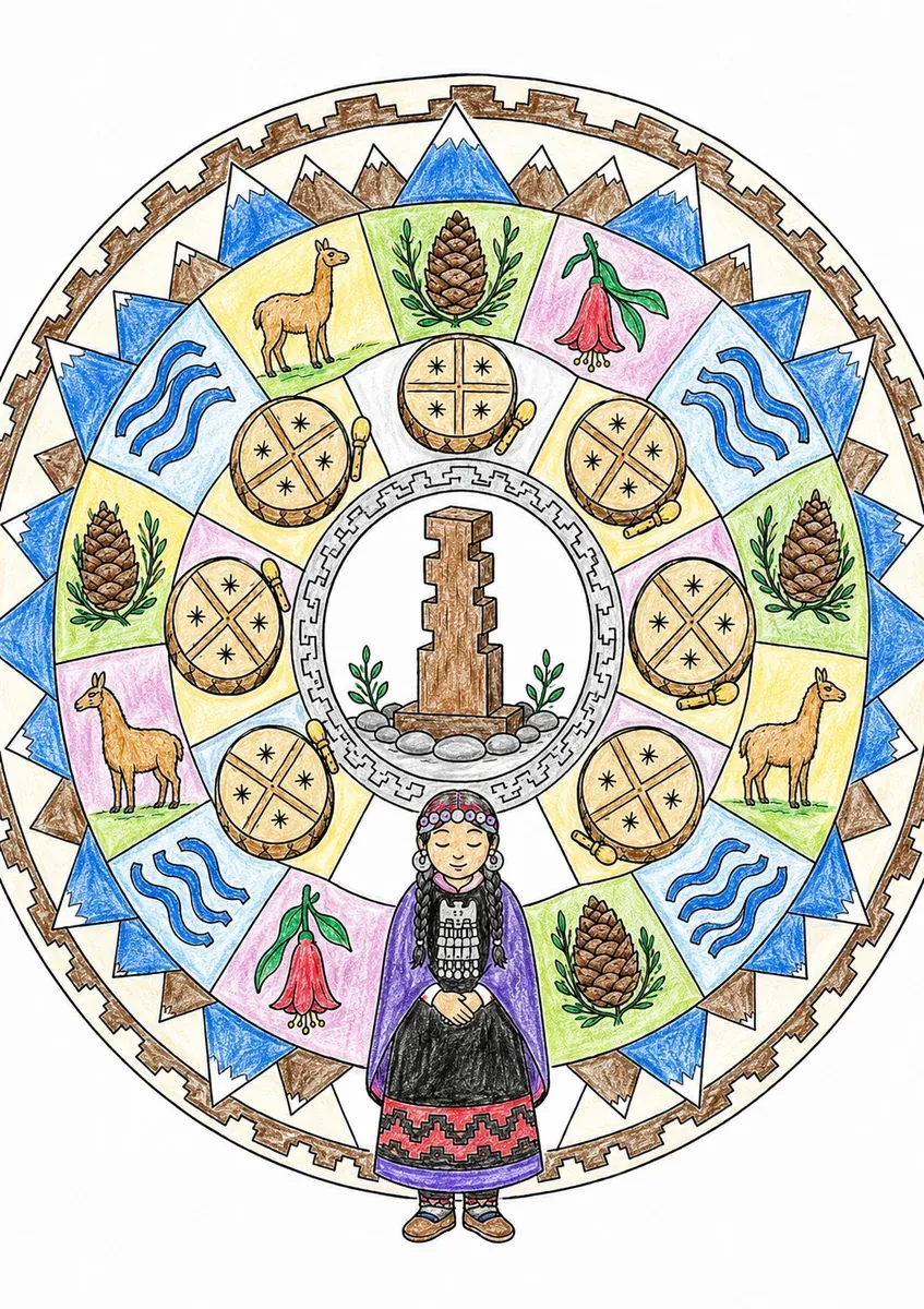 Die Mapuche-Machi am Rewe-Altar