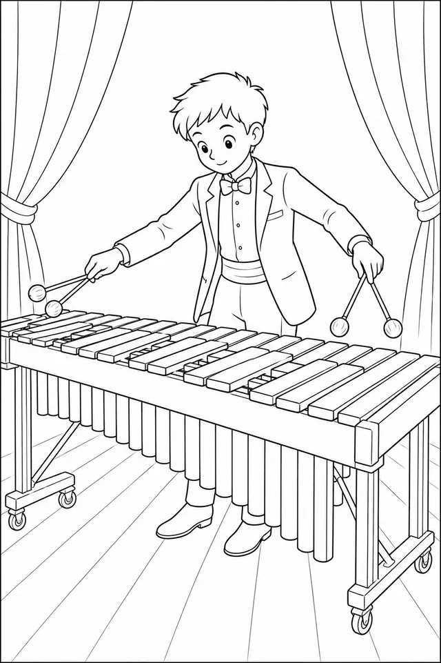 Marimba-Spieler schlägt Klangstäbe mit Schlägeln