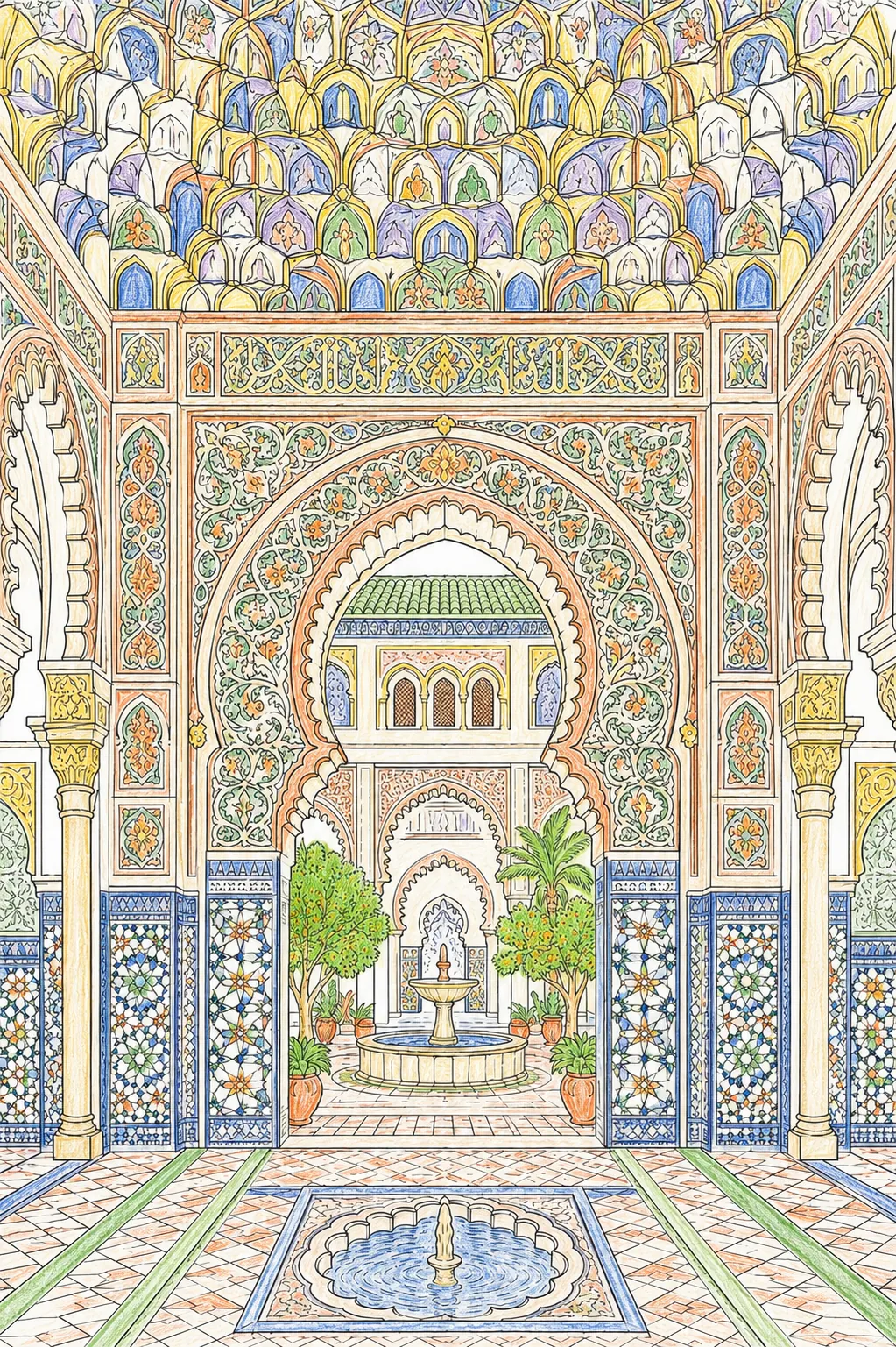 Maurisches Palasttor mit Arabesken und Muqarnas-Decken