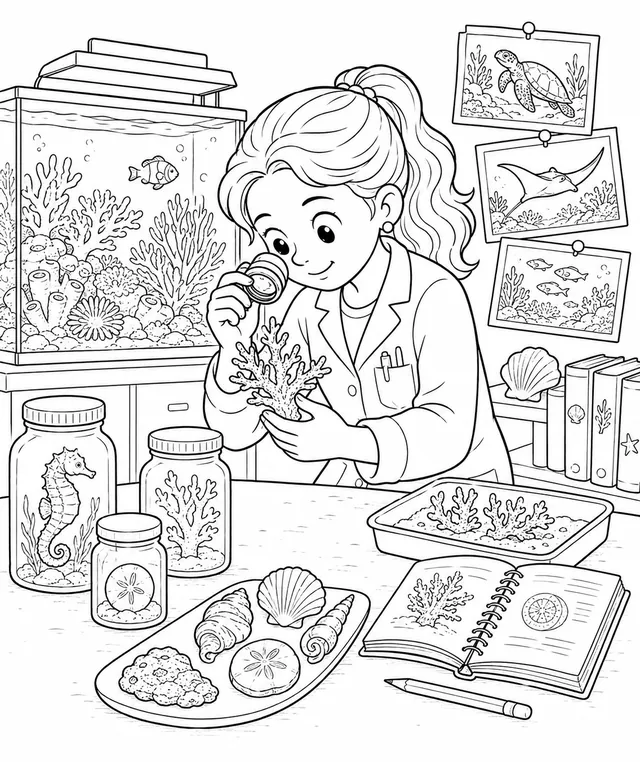 Marine Biologist Examining Coral Samples in the Laboratory
