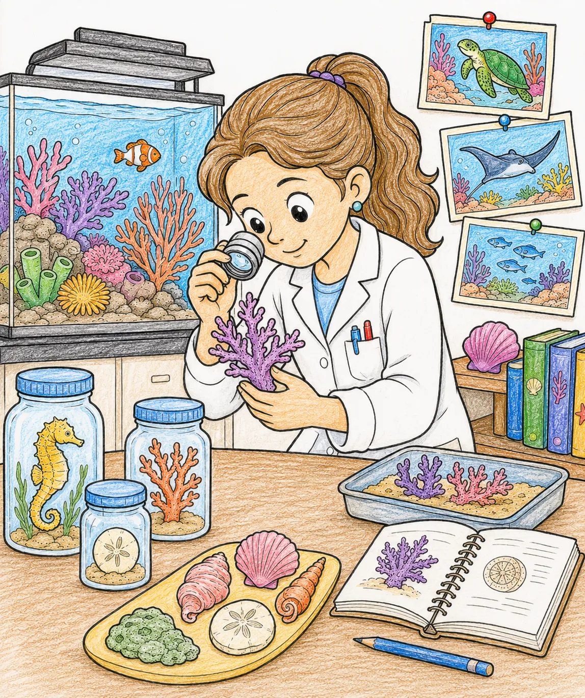 海洋生物学家在实验室检验珊瑚样本