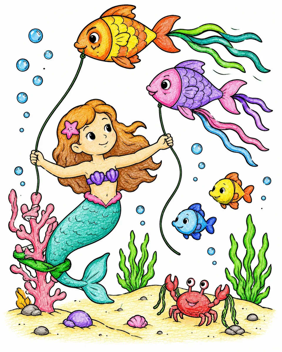 Sirena volando cometas pez