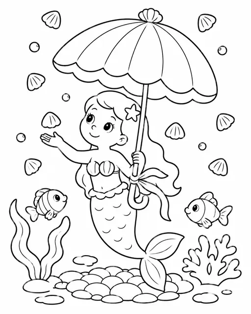Sirena bajo lluvia de conchas