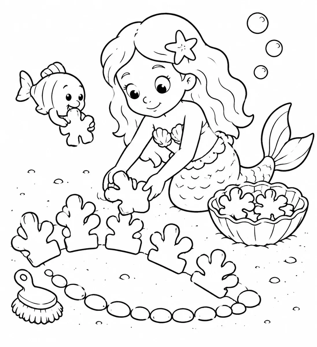 美人鱼把珊瑚块排成彩虹弧