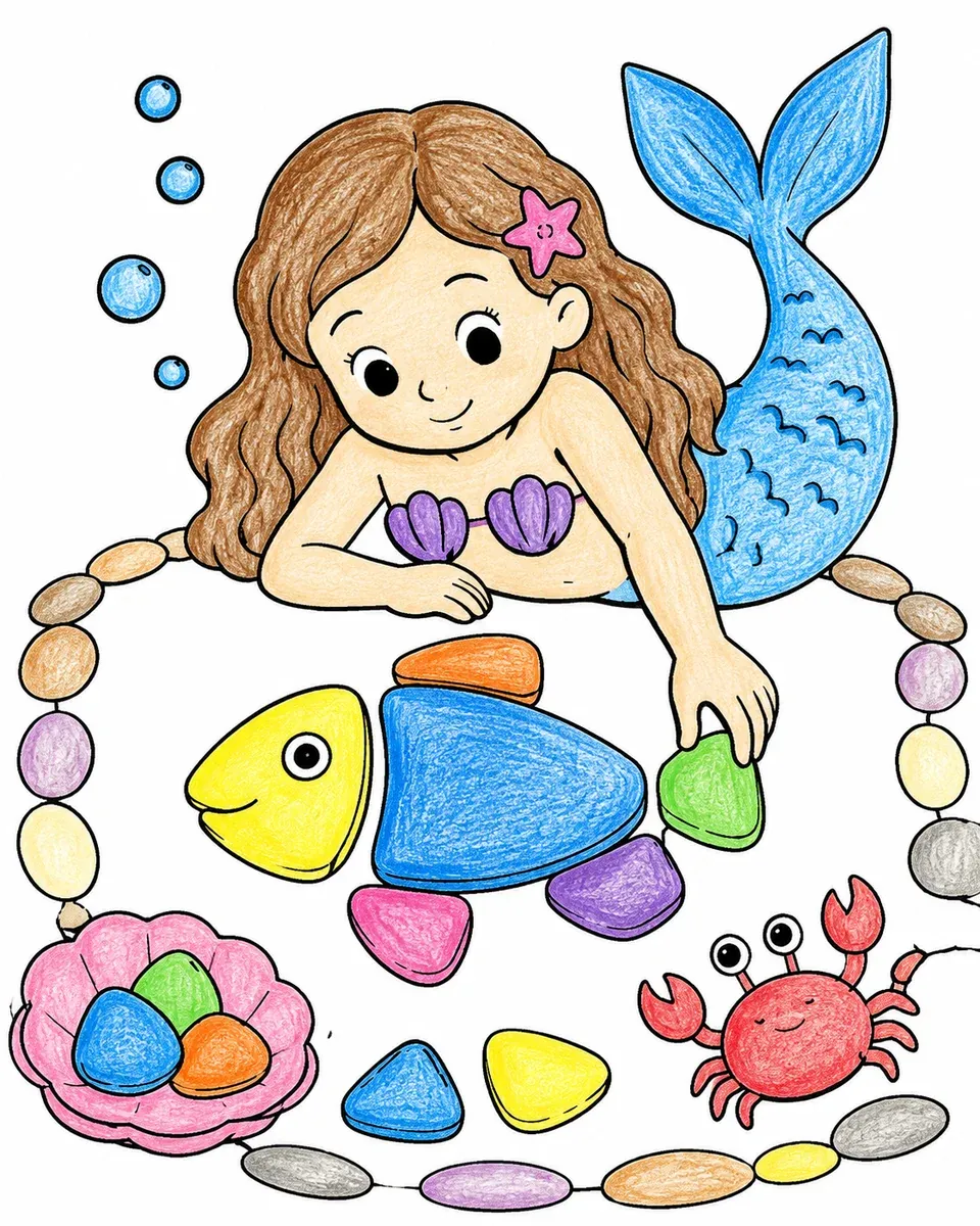 Mermaid Making a Sea Glass Puzzle