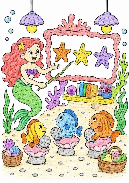 美人鱼在海星学校 – 涂色效果预览