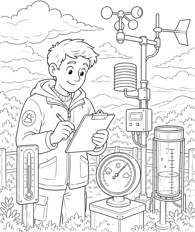 Meteorologe an professioneller Wetterstation
