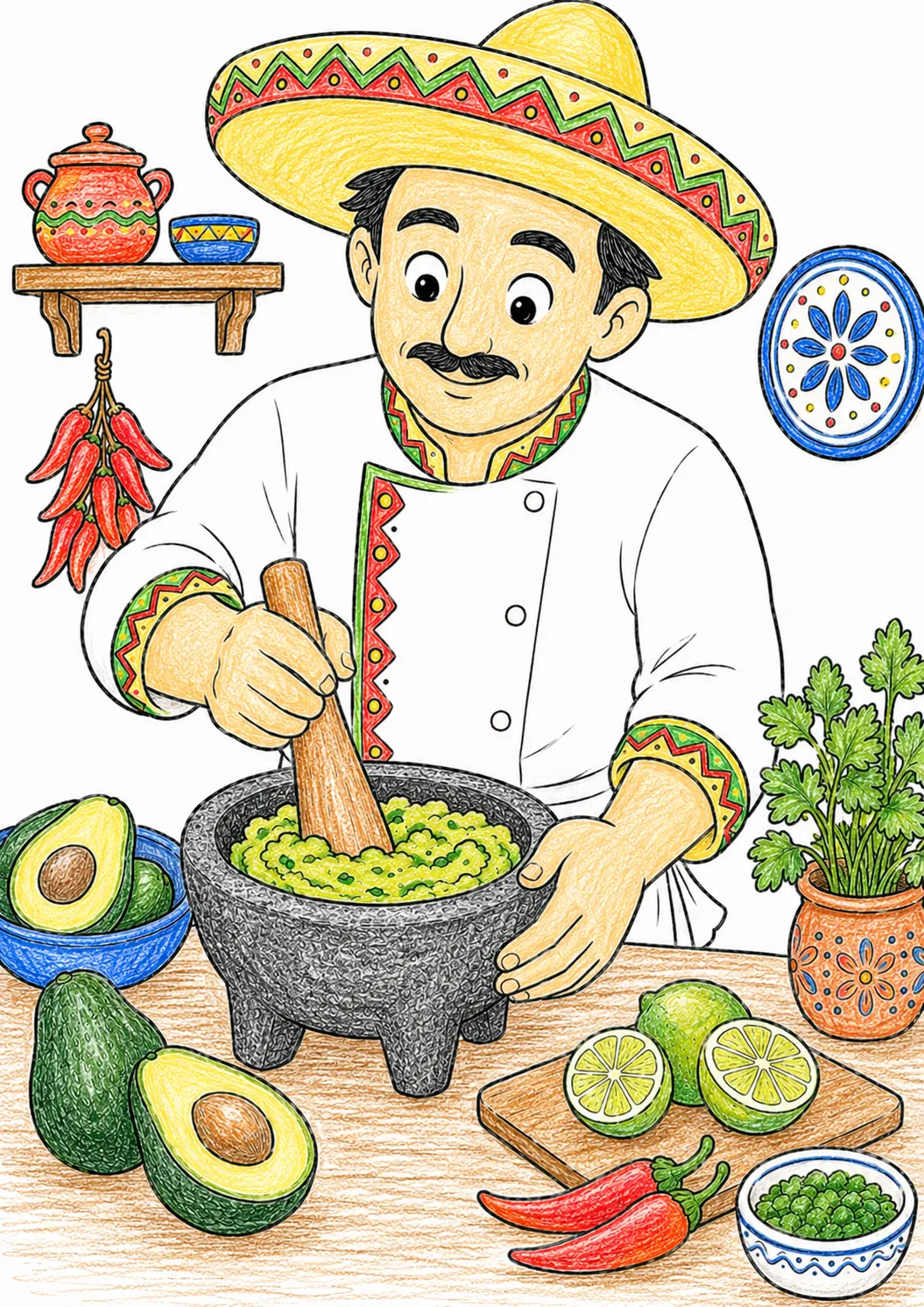 Mexikanischer Koch bereitet Guacamole zu