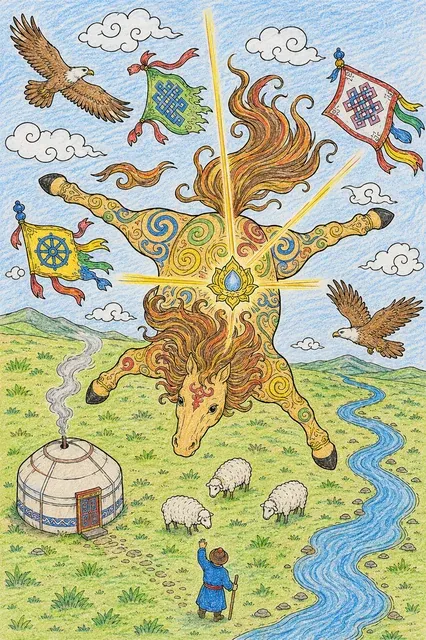 草原上的风马 – 涂色效果预览