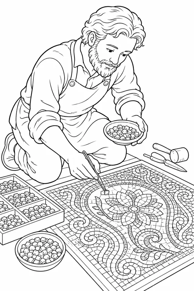 Mosaikküstler verlegt Tesserae