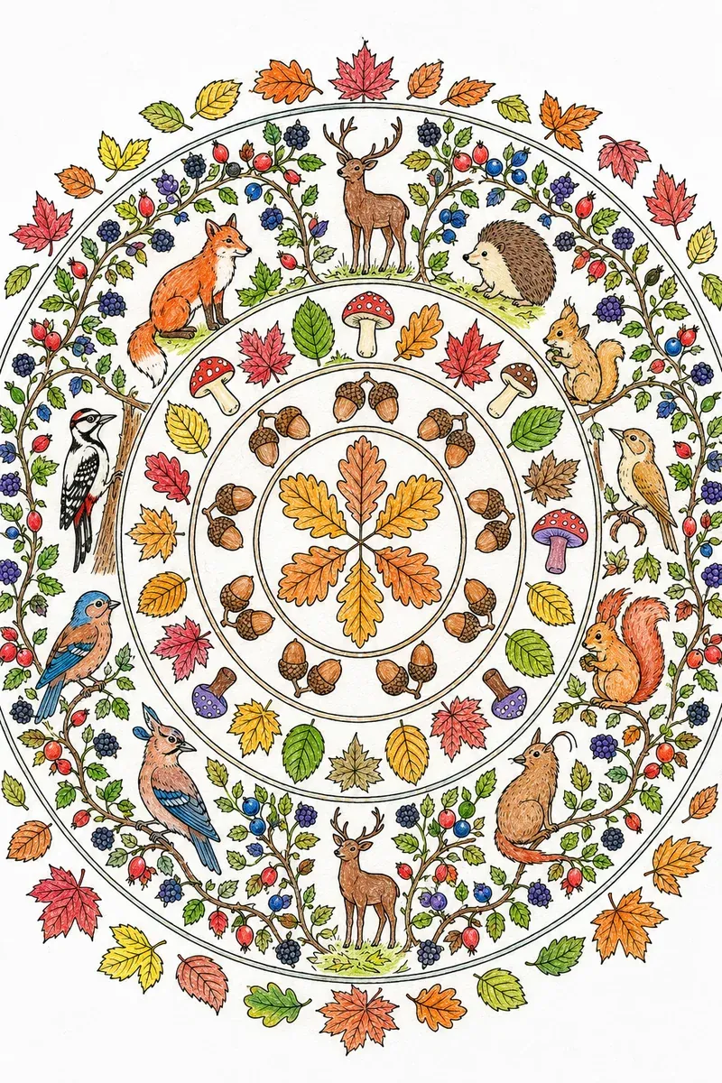 Herbst-Wald-Mandala des Europäischen Herbstes