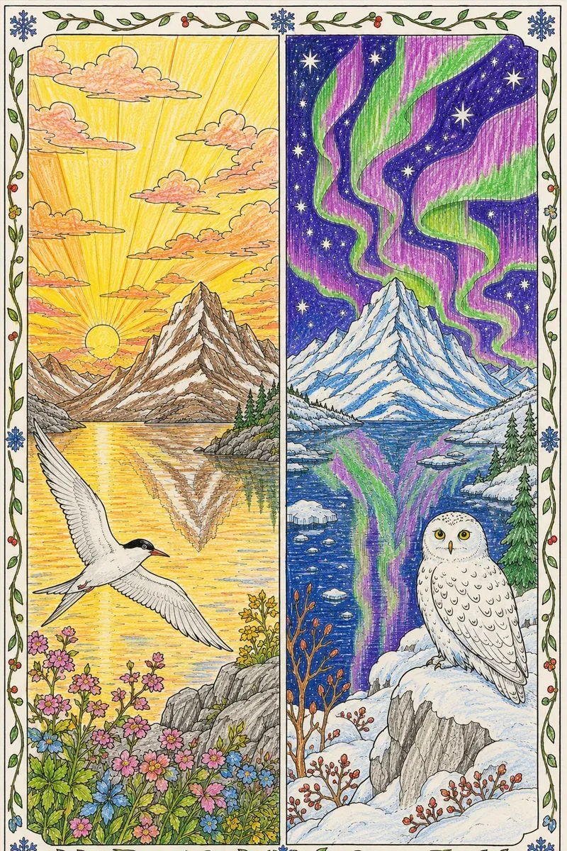 Mitternachtssonne & Nordlicht — Das Diptychon der Zeit