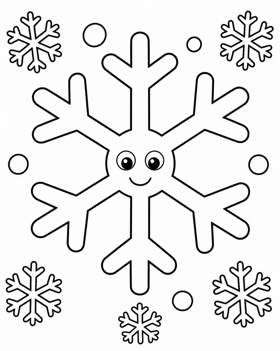 Riesige symmetrische Schneeflocke mit Gesicht im Mittelpunkt