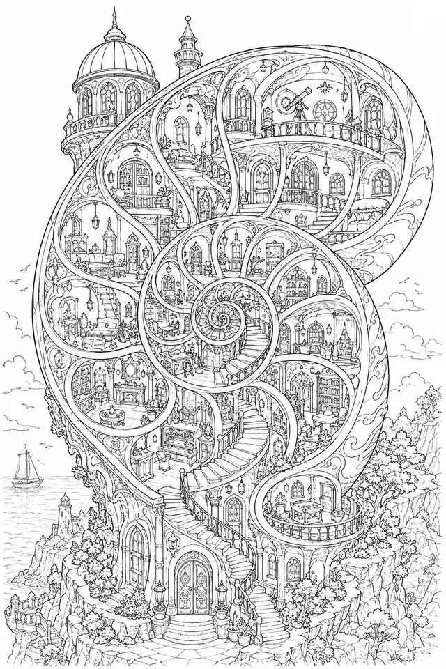 Nautilusturm: Wendeltreppe in Muschelschalenform