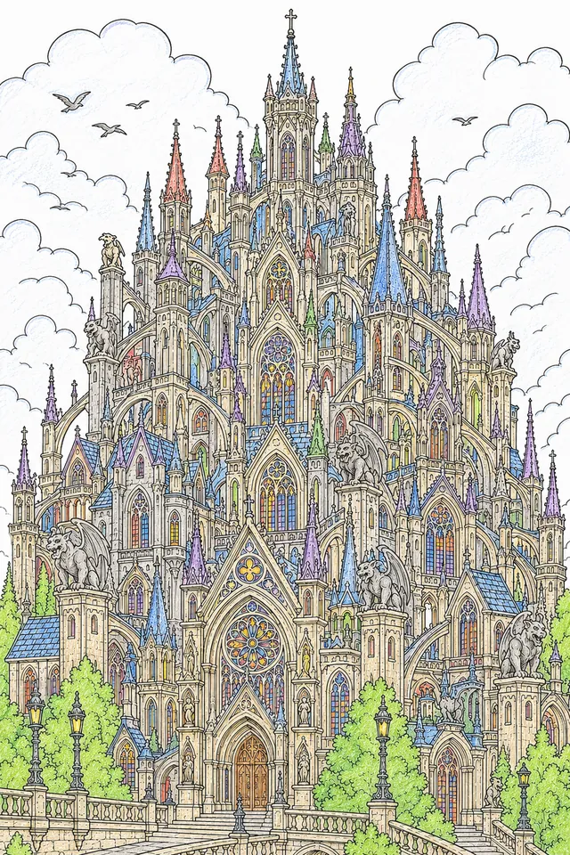 Neugotischer Dom mit zahllosen Fialen, Strebepfeilern und Maßwerkfenstern