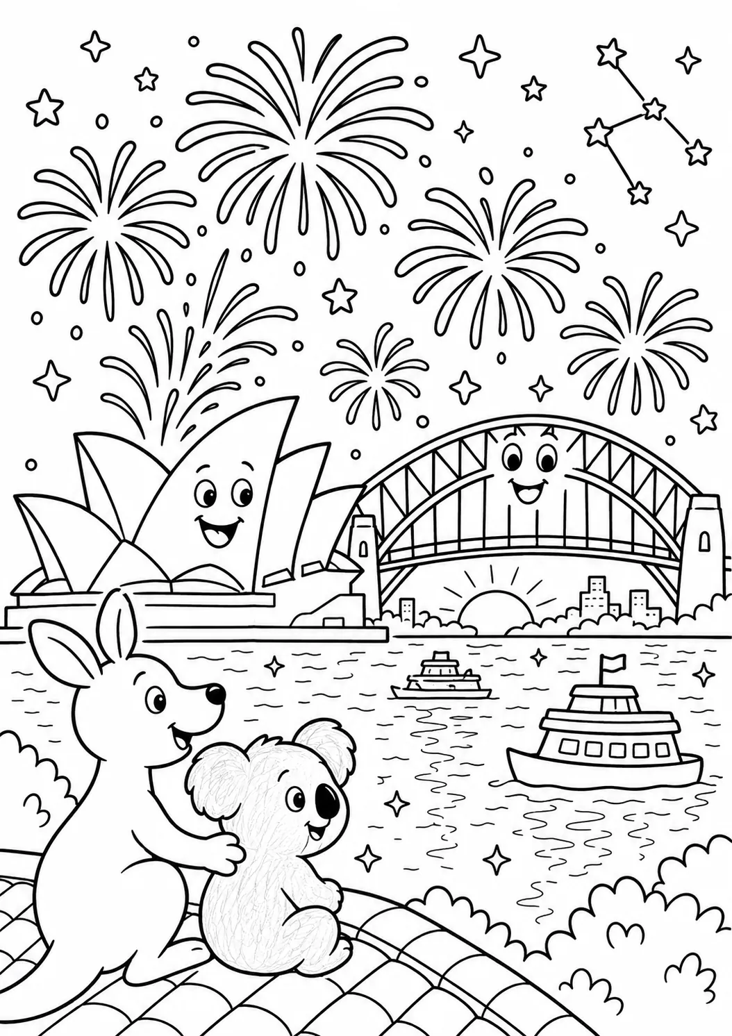 Sydney Harbour Bridge und Oper mit Happy-Face-Feuerwerk feiern Neujahr