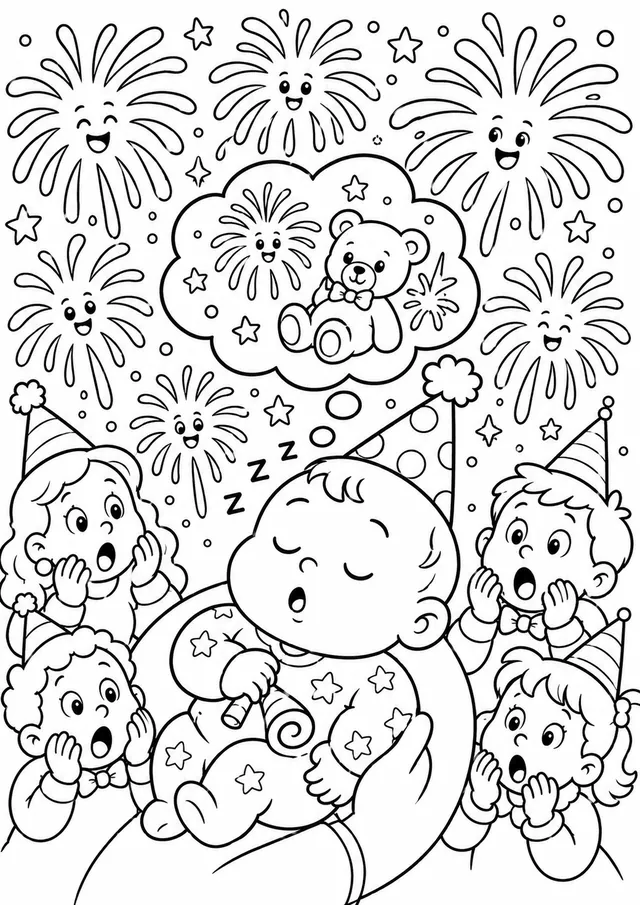 Das Baby schläft beim Silvester-Feuerwerk ein