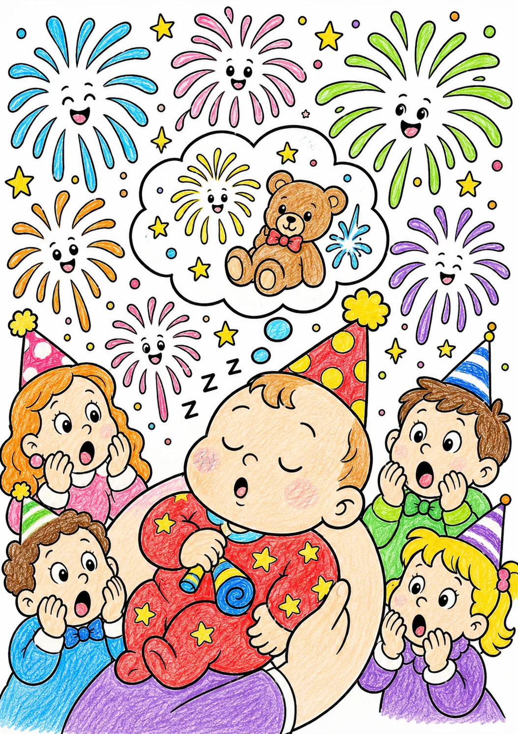 Das Baby schläft beim Silvester-Feuerwerk ein