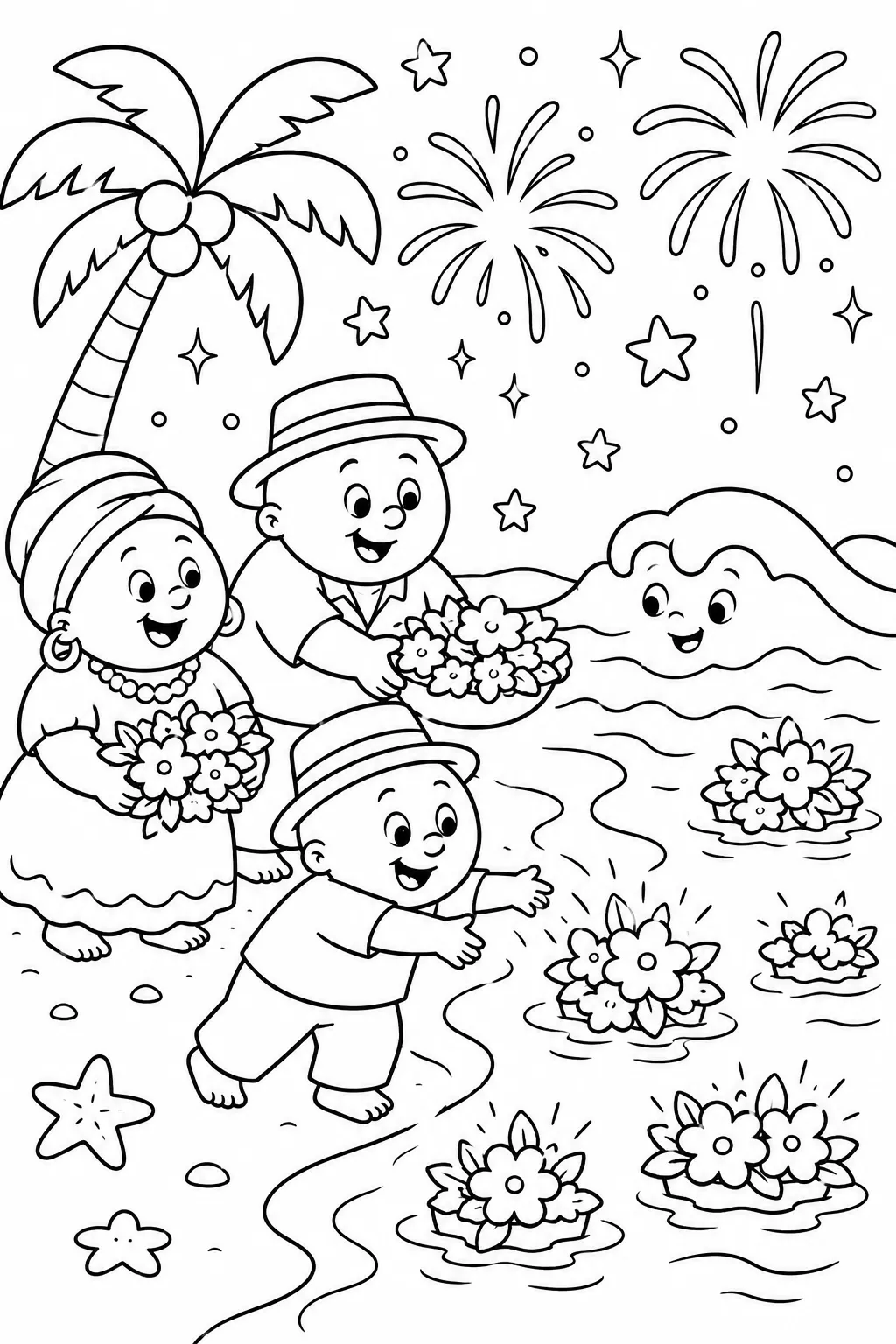 ब्राज़ीलियन-रेवेलियॉन में सफ़ेद-पोशाक-गोल-लोग समुद्र में फूल फेंकते