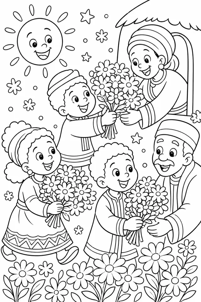 Äthiopisches Enkutatash: Kinder mit Blumen zum Neujahr