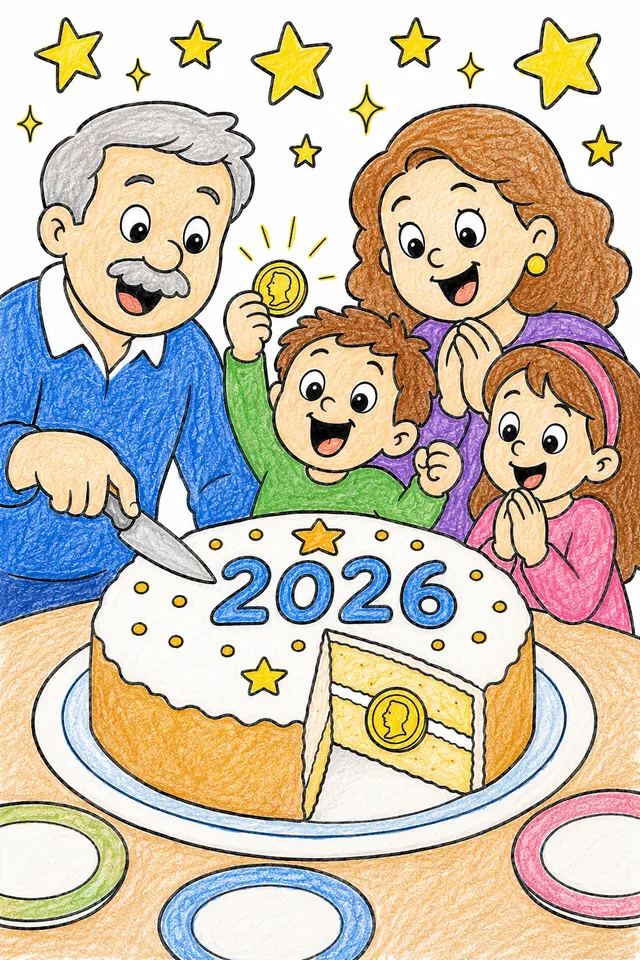 希腊新年：瓦西罗皮塔幸运蛋糕 – 涂色效果预览