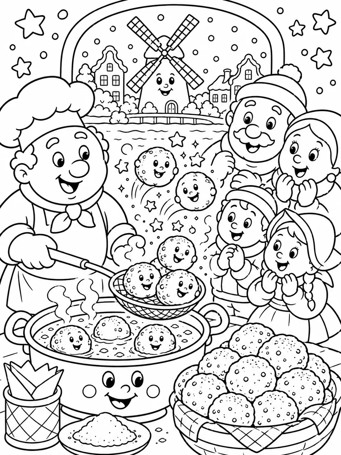 Runde japanische Familie stampft gemeinsam Mochi im Holzmörser