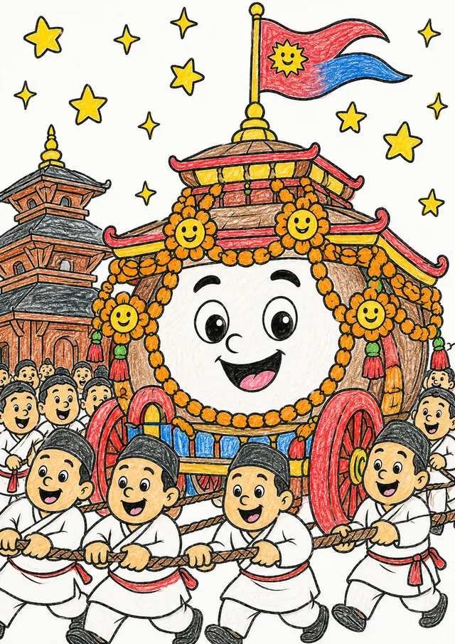 尼泊尔比斯克节：神圣巨型战车 – 涂色效果预览