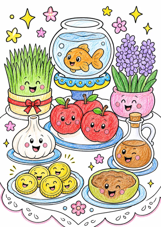 波斯诺鲁兹：节日哈夫特辛桌 – 涂色效果预览