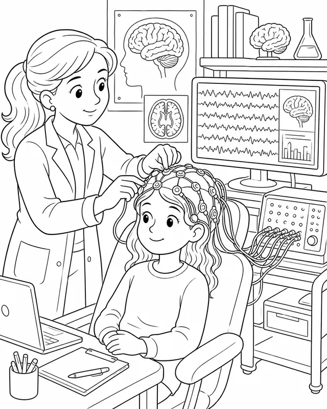 Neurologin misst Hirnströme mit EEG