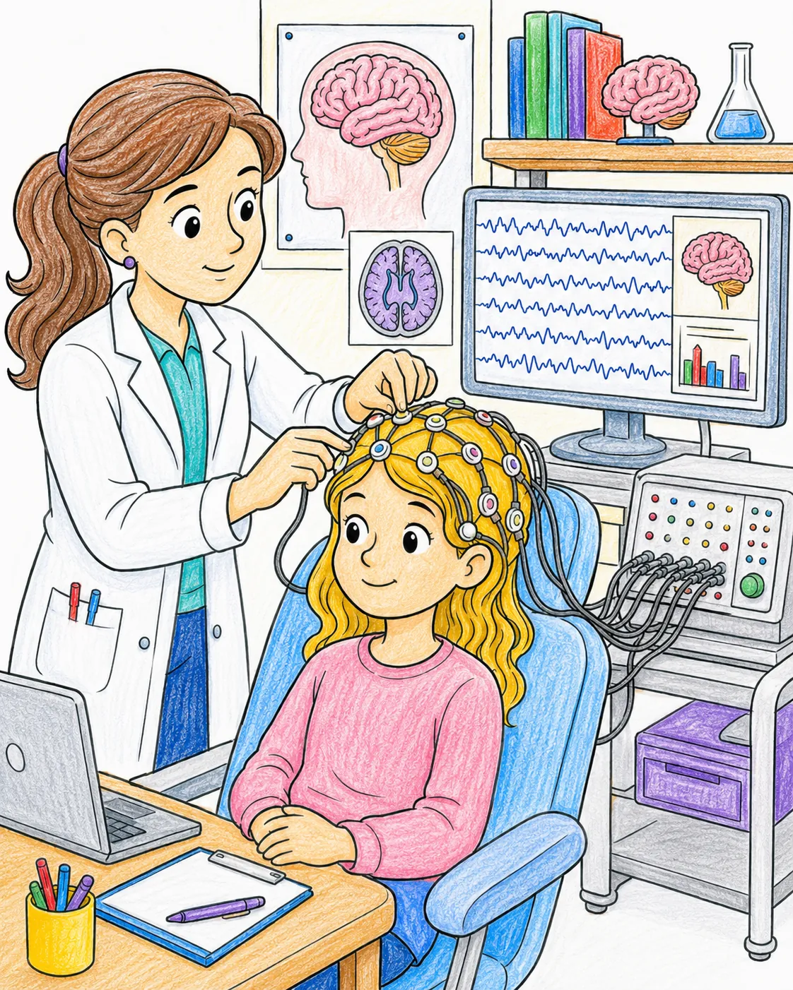 Neurologin misst Hirnströme mit EEG