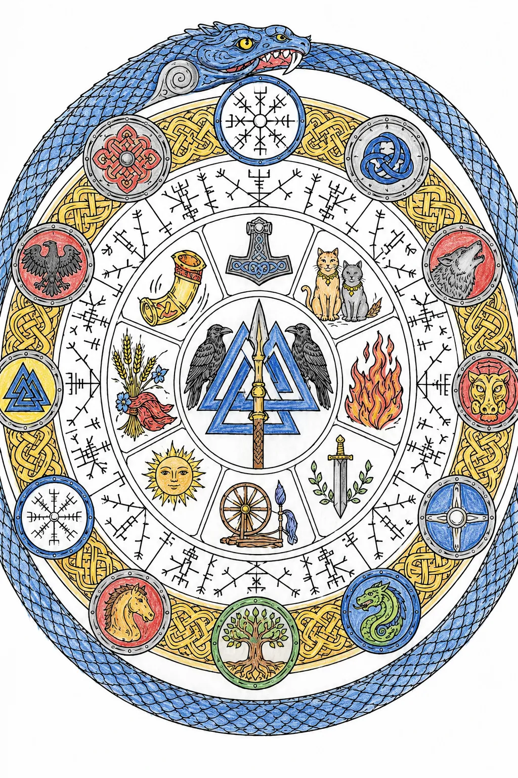 Asgard Mandala: Nordic Symbols and Viking Patterns in a Circle