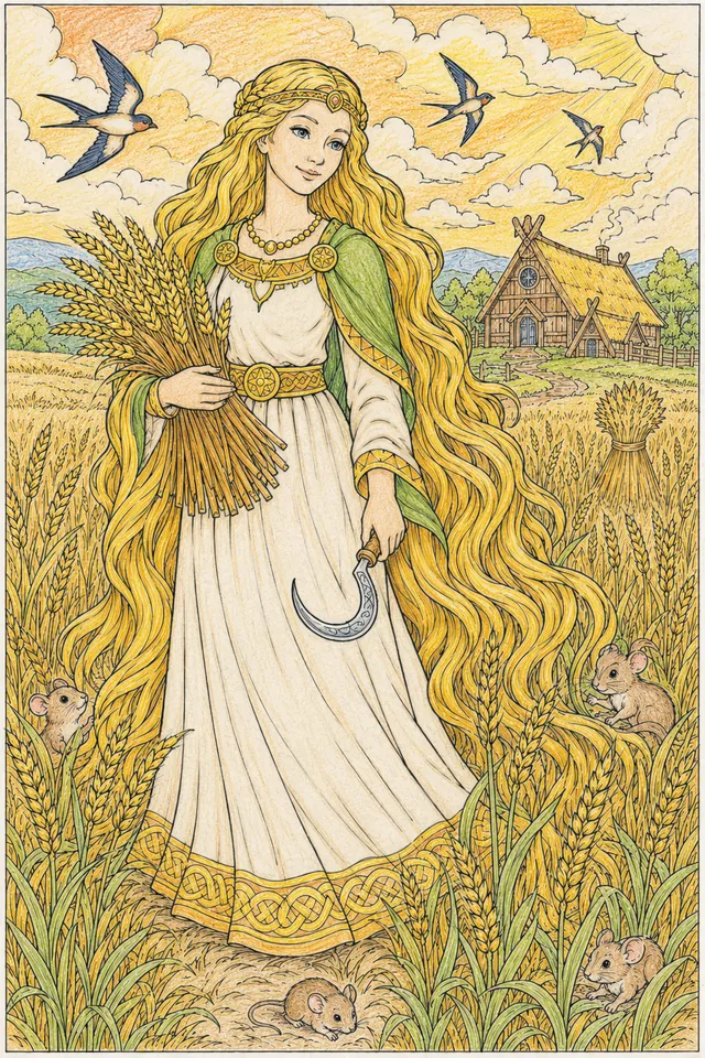 Sif mit ihrem goldenen Haar steht im Weizenfeld als Göttin der Ernte – So könnte es aussehen