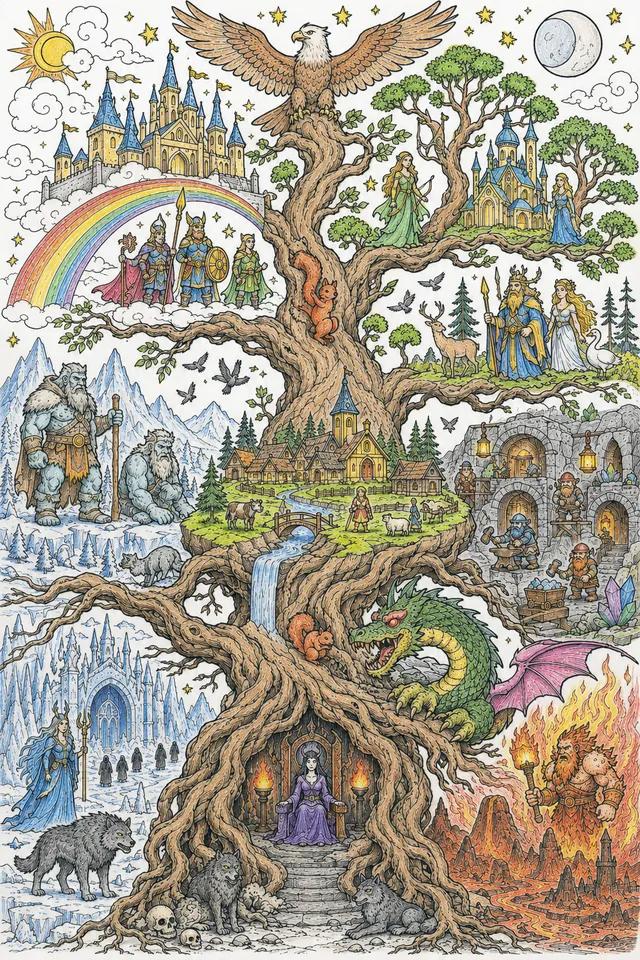 Yggdrasil – Der Weltenbaum mit allen neun Welten im Detail – So könnte es aussehen