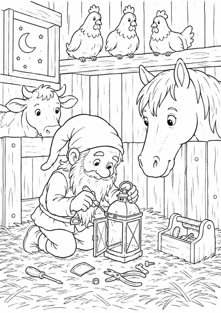 Nisse Mending a Lantern in the Stable
