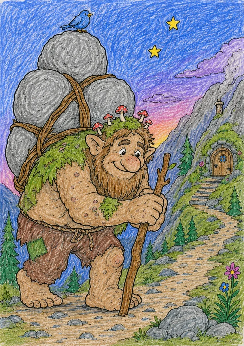 Bergtroll trägt Felsen nach Hause