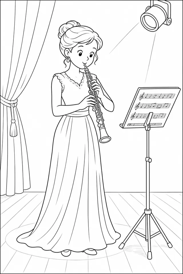 Oboistin spielt Oboe in Konzertkleidung